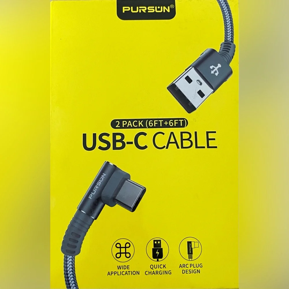 2-PACK Pursun 6ft 3 Amps Fast Charging Braided Cable USB to USB C Switch Samsung